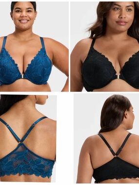 NEW Two Auden bras size 46DDD Black and Teal front closure 44C 46DD 42DDD 42DD